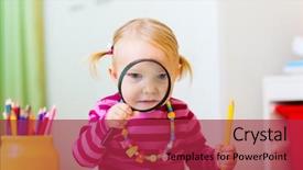  Presentation with early education - Slide set featuring adorable toddler girl looking through magnifier perfect for early education context background and a red colored foreground