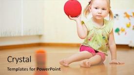 Presentation with children little child girl plays - Cool new PPT layouts with adorable toddler girl playing bowling backdrop and a coral colored foreground