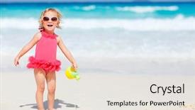  Presentation with white sand - Slides with adorable toddler girl playing background and a sky blue colored foreground