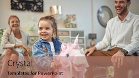  Presentation with pink unicorn - PPT theme having adorable-toddler-girl-riding background and a coral colored foreground