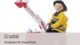  Presentation with fire truck - PPT layouts enhanced with adorable toddler happily playing fireman background and a light gray colored foreground