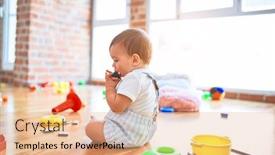  Presentation with kindergarten - Slides enhanced with adorable-toddler-playing-around-lots background and a coral colored foreground