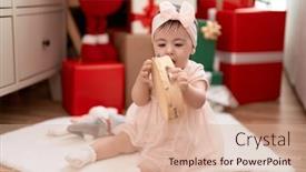  Presentation with tambourine - PPT theme with adorable-toddler-playing-tambourine-sitting background and a coral colored foreground