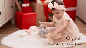  Presentation with tambourine - Slide deck consisting of adorable-toddler-playing-tambourine-sitting background and a soft green colored foreground