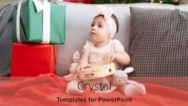  Presentation with tambourine - Slide set enhanced with adorable-toddler-playing-tambourine-sitting background and a coral colored foreground