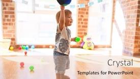  Presentation with kindergarten - PPT theme having adorable-toddler-playing-with-balls background and a lemonade colored foreground