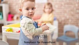  Presentation with colour blocking building blocks - Presentation having adorable-toddler-playing-with-construction background and a coral colored foreground