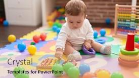  Presentation with xylophone - PPT theme having adorable-toddler-playing-xylophone-sitting background and a coral colored foreground