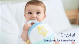  Presentation with bed - Presentation theme consisting of adorable-toddler-sitting-on-bed background and a sky blue colored foreground