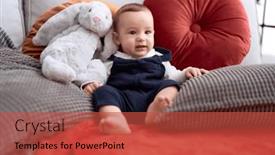  Presentation with doll - Slides enhanced with adorable-toddler-sitting-on-sofa background and a red colored foreground