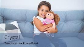  Presentation with doll - Beautiful PPT theme featuring adorable-toddler-smiling-happy-sitting backdrop and a teal colored foreground