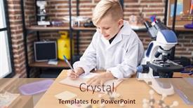  Presentation with student writing - PPT theme with adorable-toddler-student-smiling-confident background and a lemonade colored foreground