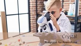  Presentation with microscope - Slides having adorable-toddler-student-using-microscope background and a coral colored foreground