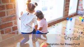  Presentation with toddlers - PPT layouts consisting of adorable-toddlers-looking-through background and a coral colored foreground