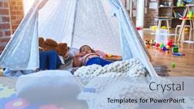  Presentation with toddlers - PPT theme consisting of adorable-toddlers-lying-down-over background and a light blue colored foreground