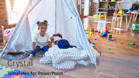  Presentation with toddlers - Colorful PPT theme enhanced with adorable-toddlers-lying-down-over backdrop and a light blue colored foreground