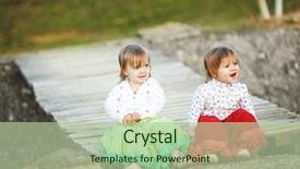  Presentation with toddlers - Beautiful theme featuring adorable-toddlers-on-wooden-bridge backdrop and a mint green colored foreground