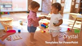  Presentation with toddlers - Amazing PPT layouts having adorable-toddlers-playing-around-lots backdrop and a red colored foreground