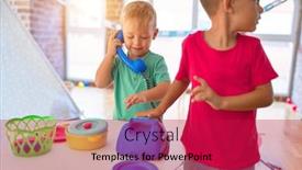  Presentation with toddlers - Cool new PPT layouts with adorable-toddlers-playing-around-lots backdrop and a crimson colored foreground