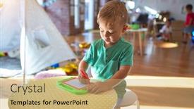  Presentation with toddlers - Colorful PPT layouts enhanced with adorable-toddlers-playing-around-lots backdrop and a coral colored foreground