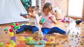  Presentation with food meals - PPT theme consisting of adorable-toddlers-playing-meals-using background and a coral colored foreground