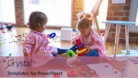  Presentation with toddlers - Slide set featuring adorable-toddlers-wearing-uniform-sitting background and a coral colored foreground