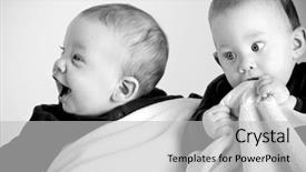  Presentation with twins kids boys newborn - Audience pleasing PPT theme consisting of adorable twin boys with blankets backdrop and a light gray colored foreground