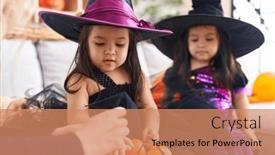  Presentation with halloween - Presentation design having adorable-twin-girls-having-halloween background and a coral colored foreground