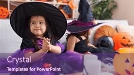  Presentation with halloween - Slides having adorable-twin-girls-having-halloween background and a violet colored foreground