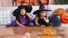  Presentation with halloween - Slides having adorable-twin-girls-having-halloween background and a gold colored foreground