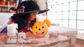  Presentation with halloween - Slide deck consisting of adorable-twin-girls-wearing-halloween background and a coral colored foreground