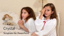  Presentation with victorian era - PPT layouts enhanced with adorable victorian girls kneeling background and a soft green colored foreground