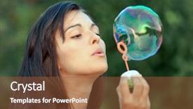  Presentation with soap - Beautiful slides featuring adorable woman inflating soap-bubbles backdrop and a tawny brown colored foreground