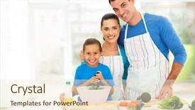  Presentation with cooking equipment kitchen utensils - Presentation design with adorable young family cooking background and a cream colored foreground