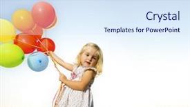  Presentation with helium - Theme having adorable young girl holds tightly background and a  colored foreground