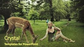  Presentation with deer - Amazing theme having adorable young lady playing with deer backdrop and a tawny brown colored foreground
