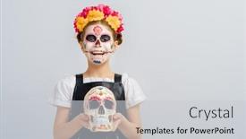  Presentation with zombie - Colorful PPT theme enhanced with adorable-zombie-in-flower-wreath backdrop and a light gray colored foreground