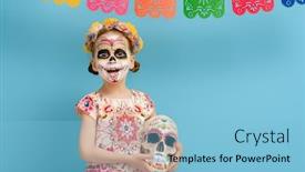 Presentation with mexican day - Amazing PPT layouts having adorable-zombie-in-flower-wreath backdrop and a light blue colored foreground