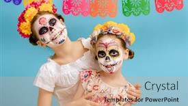  Presentation with zombies - Colorful PPT theme enhanced with adorable-zombies-in-flower-wreaths backdrop and a coral colored foreground