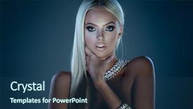  Presentation with dark blue - Beautiful slides featuring adornment - young lady with luxury accessories backdrop and a ocean colored foreground