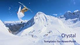  Presentation with rider - Cool new slides with adrenaline - ski rider jumping on mountains backdrop and a sky blue colored foreground