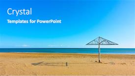  Presentation with sea - Colorful slide deck enhanced with adriatic-sea-and-emply-sandy backdrop and a gray colored foreground