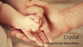  Presentation with preemie baby close up - PPT theme having adult and baby hands closeup background and a  colored foreground