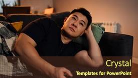  Presentation with living room - Theme consisting of adult-asian-man-lying background and a tawny brown colored foreground