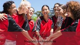  Presentation with female soccer - Slide set with adult athletic - happy female soccer team stacking background and a  colored foreground