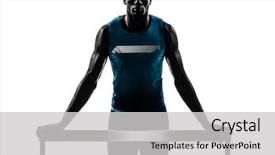  Presentation with runner - Audience pleasing presentation theme consisting of adult athletic - one african man hurdler runner backdrop and a light gray colored foreground