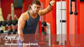  Presentation with one young man exercising handball - PPT theme consisting of adult athletic - young handsome man exercising background and a  colored foreground