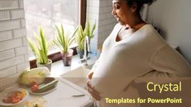  Presentation with pregnant woman - PPT theme enhanced with adult-beautiful-smiling-african-pregnant background and a tawny brown colored foreground