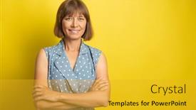  Presentation with chest - PPT theme enhanced with adult-beautiful-woman-crossed background and a  colored foreground