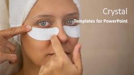  Presentation with eye care - Slide set having adult-beautiful-woman background and a coral colored foreground